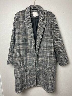 a new day Gray Plaid Long Trench Winter Coat Size XL